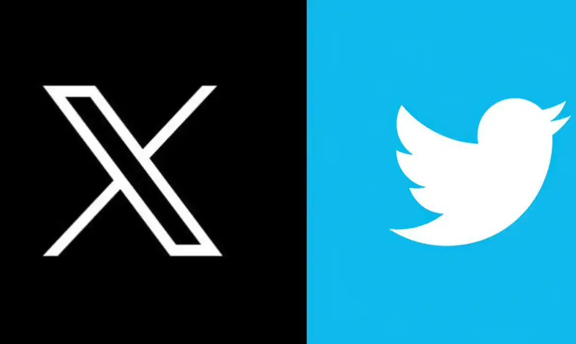 Logotipos do Twitter e da nova marca X, mostrando a mudança de identidade visual