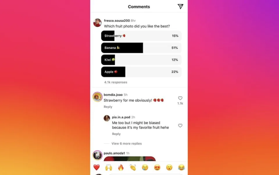 Novo recurso de enquete do instagram