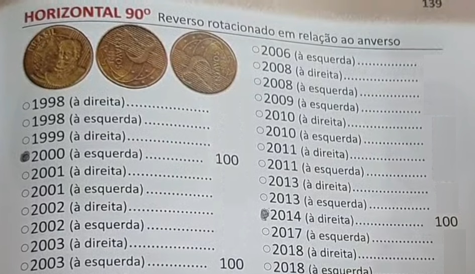 Moedas de 25 centavos de 2000 2003 e 2014 com reverso horizontal 90º