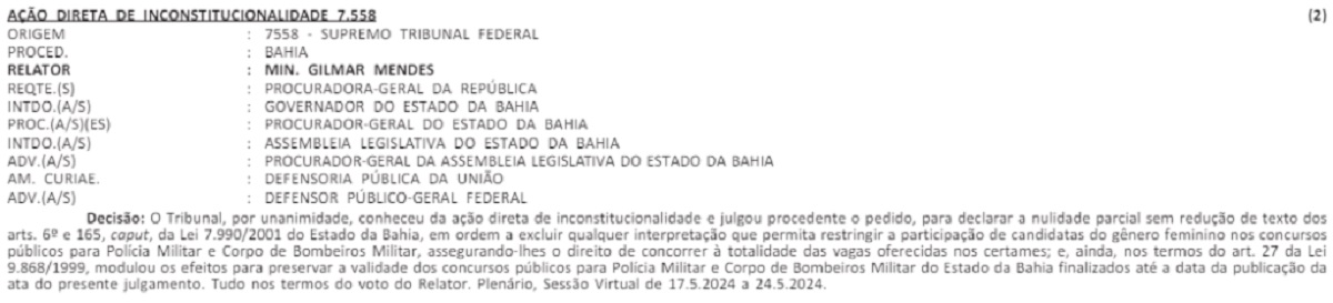 Concurso PM BA: Decisão do STF suspende restrição de vagas para mulheres
