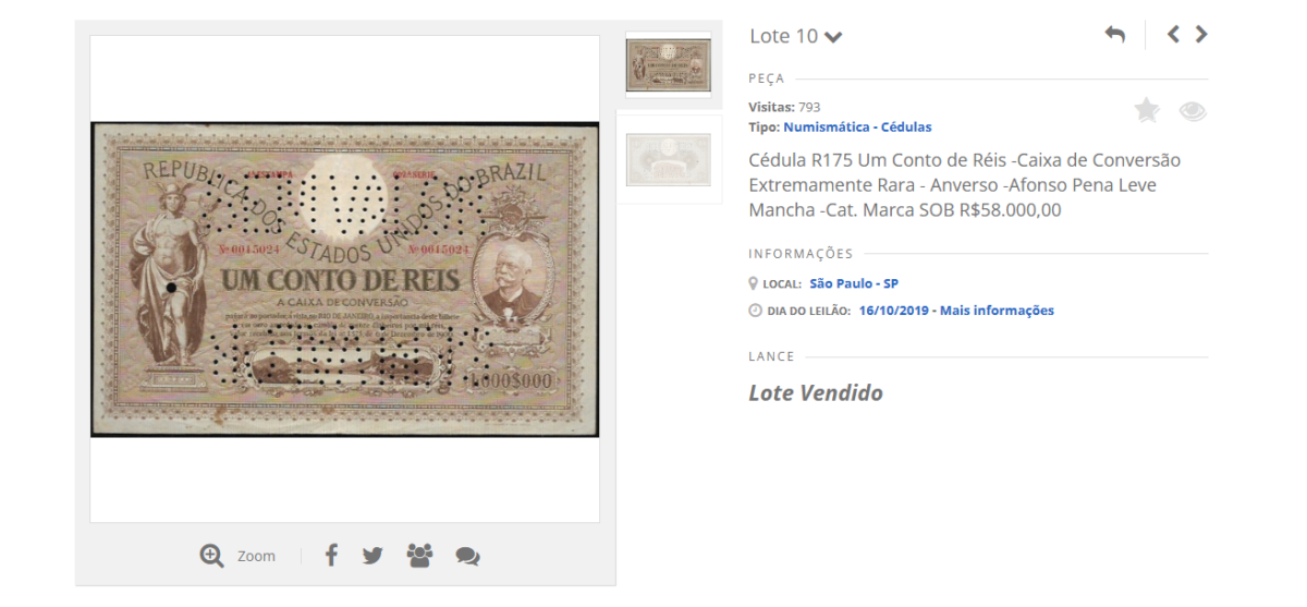 Valor da cédula de 1 conto de réis Valor da cédula de 1 conto de réis