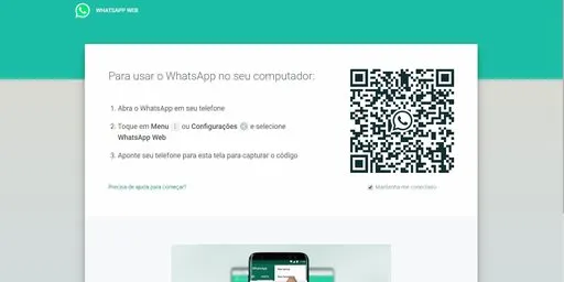 Como ativar a senha de bloqueio no WhatsApp Web Tela do WhatsApp Web com código QR para login