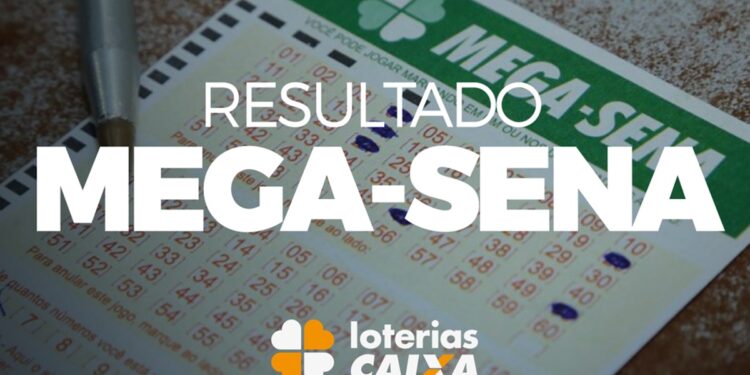 Cartão de aposta da Mega-Sena com resultado impresso e logo da Caixa Econômica.