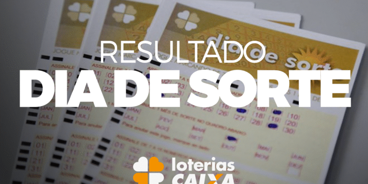 Bilhetes da loteria Dia de Sorte com destaque para os resultados e marca da Caixa