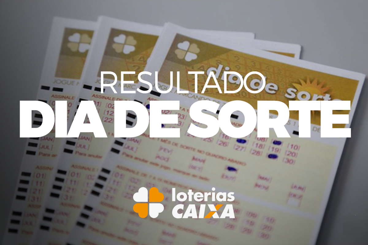 Bilhetes da loteria Dia de Sorte com destaque para os resultados e marca da Caixa