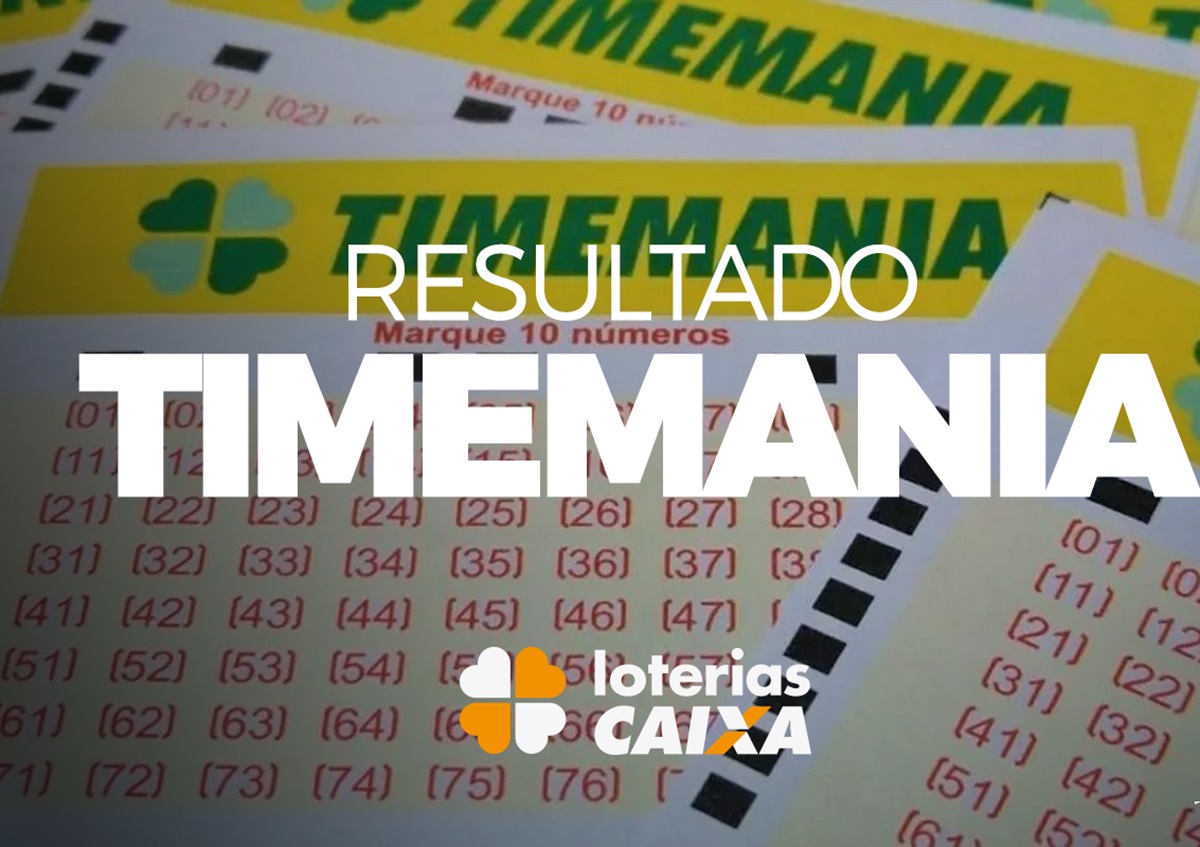 Resultado oficial do concurso 2290 da Timemania Bilhetes da Timemania com destaque para o resultado do concurso e logo das Loterias Caixa