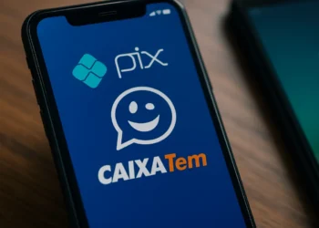 Aplicativo Caixa Tem exibindo opções de PIX com valores de R$ 708, R$ 908 e R$ 1.108 para brasileiros.