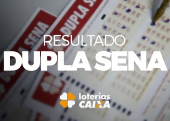 Cartela de aposta da Dupla Sena com resultado destacado e logo da Loterias Caixa