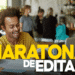 Jovem estudando feliz com materiais e notebook em cafeteria para maratona de editais de concursos