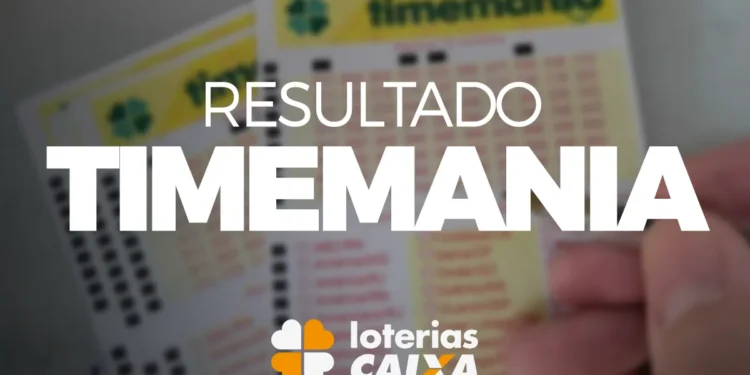 Bilhetes da Timemania com destaque para o resultado do concurso e logo das Loterias Caixa