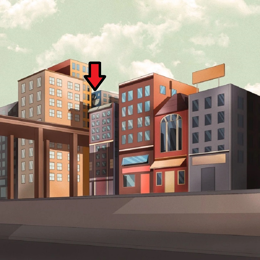 Vista Urbana com Prédios e Estrutura Elevada Teste visual com uma ilustração de prédios residenciais e comerciais ao lado de uma estrutura elevada em ambiente urbano calmo.