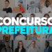 Montagem com profissionais de diversas áreas ao fundo e texto “Concurso Prefeitura” em destaque.