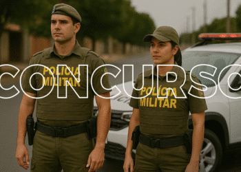 Policiais militares em posição de atenção representando concurso PM SP em preparação