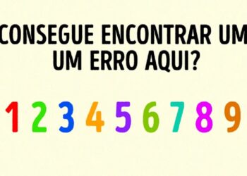Teste de QI com pergunta "Consegue encontrar um um erro aqui?" e números coloridos de 1 a 9