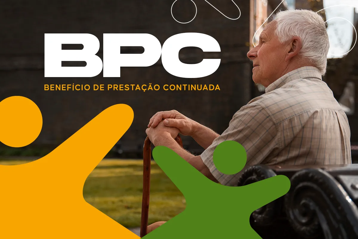 Um idoso com apoio de bengala ilustrando o público do Benefício de Prestação Continuada (BPC)  