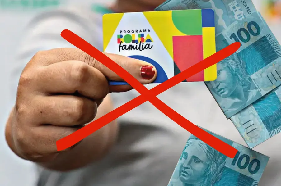 Cartão do Programa Bolsa Família sendo bloqueado, simbolizando as penalidades por descumprir as regras do programa.