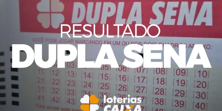 Cartela de aposta da Dupla Sena com resultado destacado e logo da Loterias Caixa