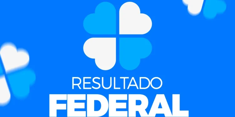 Fundo azul com símbolo de quatro corações formando um trevo e texto Resultado Federal em branco