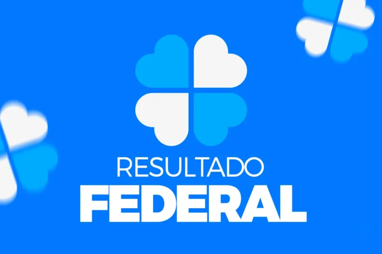 Fundo azul com símbolo de quatro corações formando um trevo e texto Resultado Federal em branco
