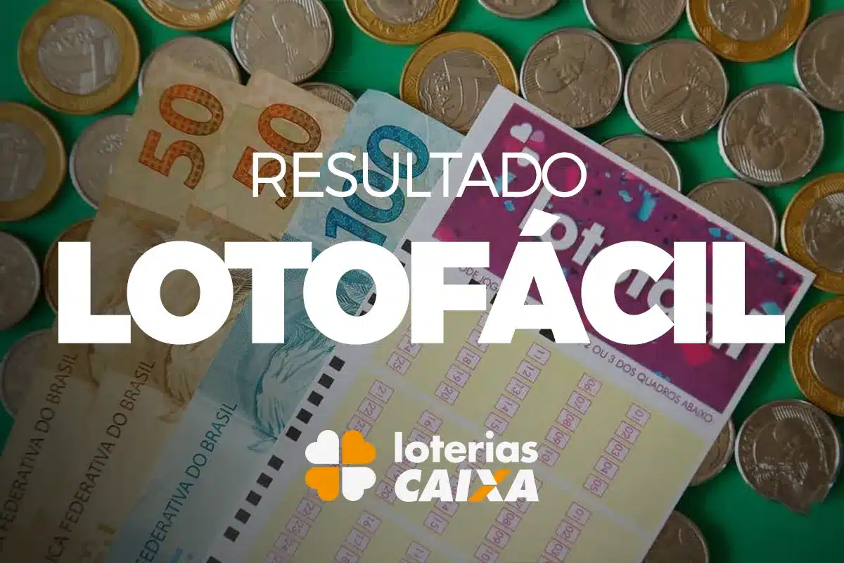 Resultado Lotofácil 2026, notas de dinheiro, moedas e bilhete oficial das Loterias Caixa.