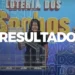 Apresentadoras realizando sorteio da loteria com globo e números em bola transparente ao vivo.