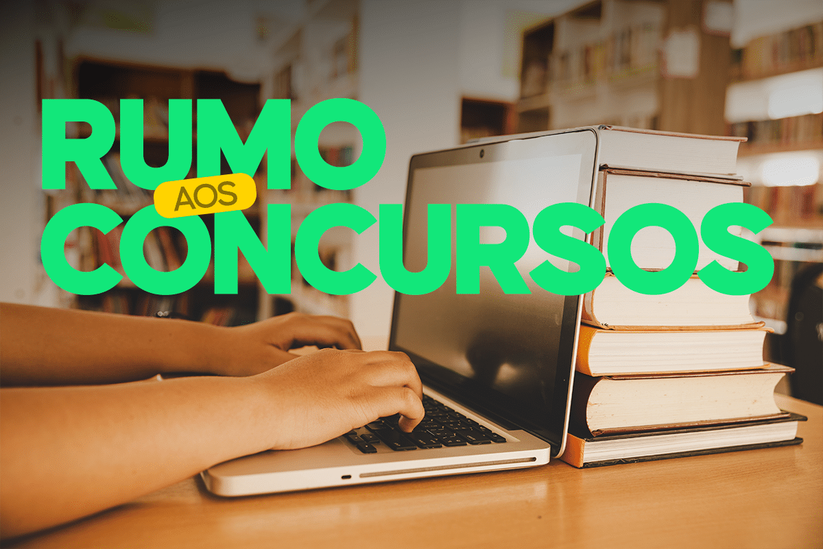 Candidato estudando para concursos em 2026, com livros e notebook