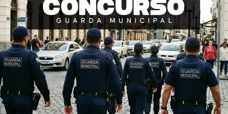 Agentes da Guarda Municipal em patrulhamento urbano representando novo concurso público com inscrições abertas.