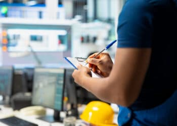 Técnico fazendo anotações em ambiente industrial representando cursos gratuitos do Senai com mais de 600 vagas