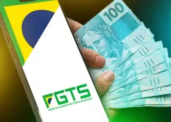 Aplicativo do FGTS com o logo do fundo e o saque em dinheiro, representando o saque-aniversário do FGTS em março de 2026