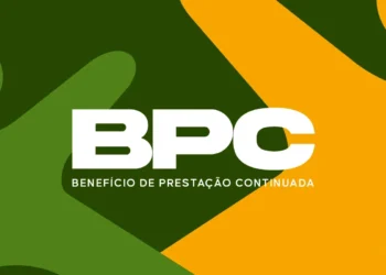 Logo do Benefício de Prestação Continuada (BPC) do INSS, com fundo verde e amarelo, com o texto 'BPC' em destaque.