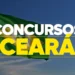 Bandeira do Ceará ao vento com texto sobre concursos em destaque