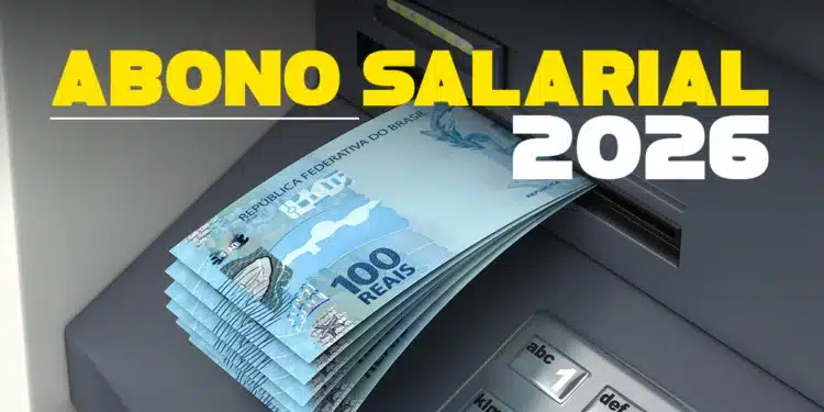 Imagem mostrando dinheiro sendo retirado de caixa eletrônico com destaque para notas de 100 reais, simbolizando o abono salarial PIS/PASEP de 2026.