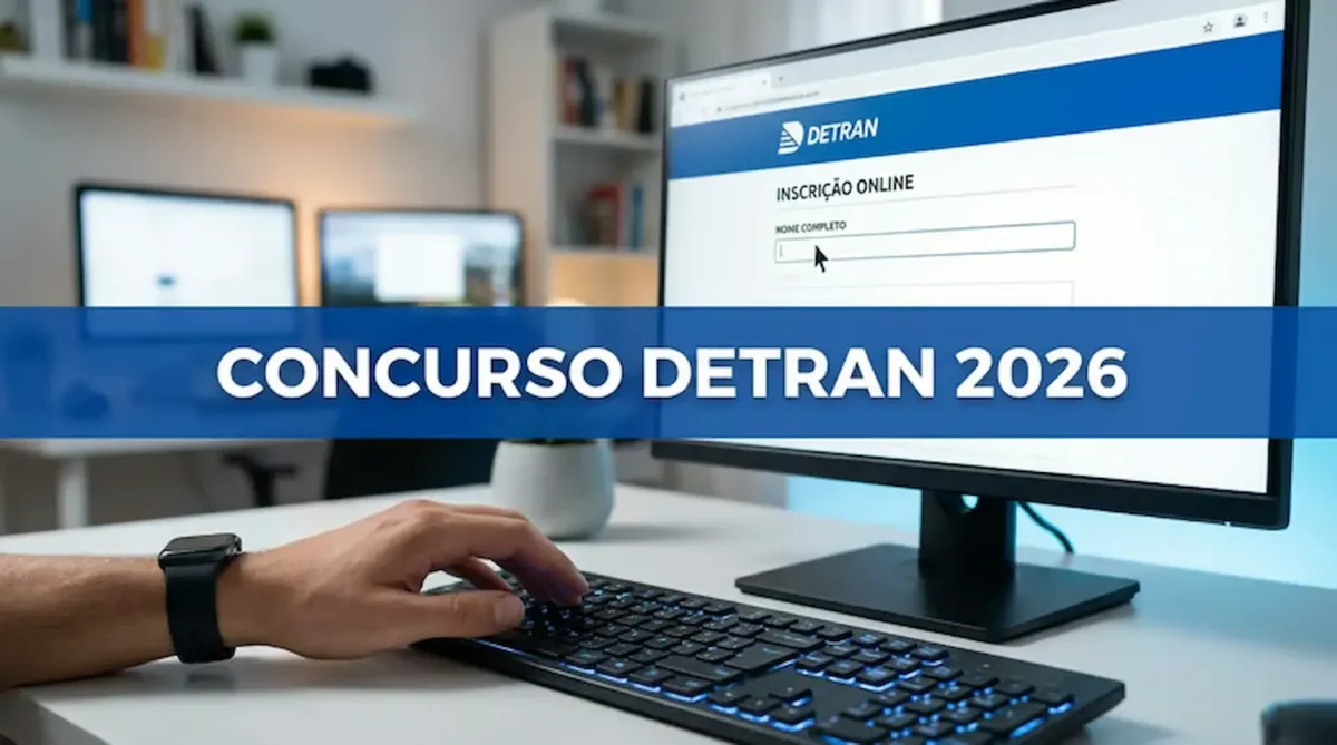 Imagem ilustrativa de uma pessoa realizando inscrição no concurso Detran 2026.