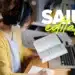 Jovem estudando com fone de ouvido e livro aberto ao lado de notebook com texto Saiu Edital em destaque representando concurso da Prefeitura de Caibaté (RS)