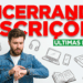 Homem barbudo de jaqueta jeans olha relógio preocupado com ícones de eletrônicos e livros ao redor