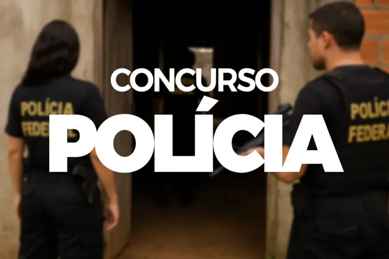 Dois policiais federais de costas com a inscrição Polícia Federal — concurso policial Câmara dos Deputados