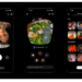Três telas do Instagram mostrando câmera de selfie, resposta a Instant com emojis e galeria "Seus Instants" em fundo preto.