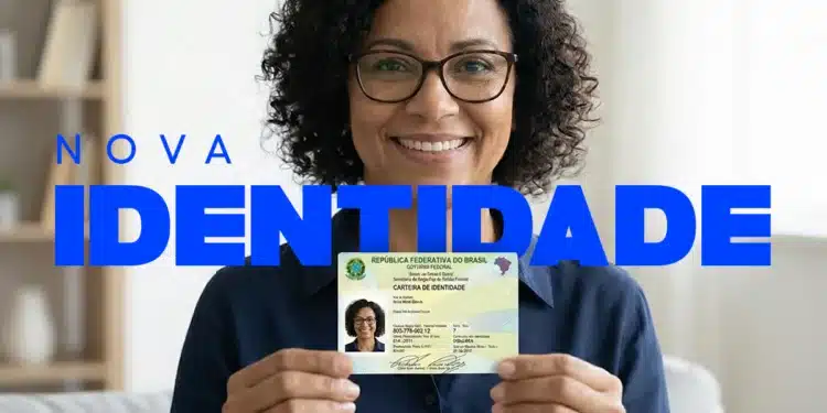 Mulher segurando a nova identidade.