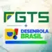 Logo do FGTS e do Desenrola Brasil sobre cédulas de reais, ilustrando o uso do FGTS na renegociação de dívidas.