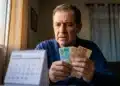 Homem segurando cédulas, olhando para o calendário, representando o fim do adicional de 50% no benefício do INSS em junho.