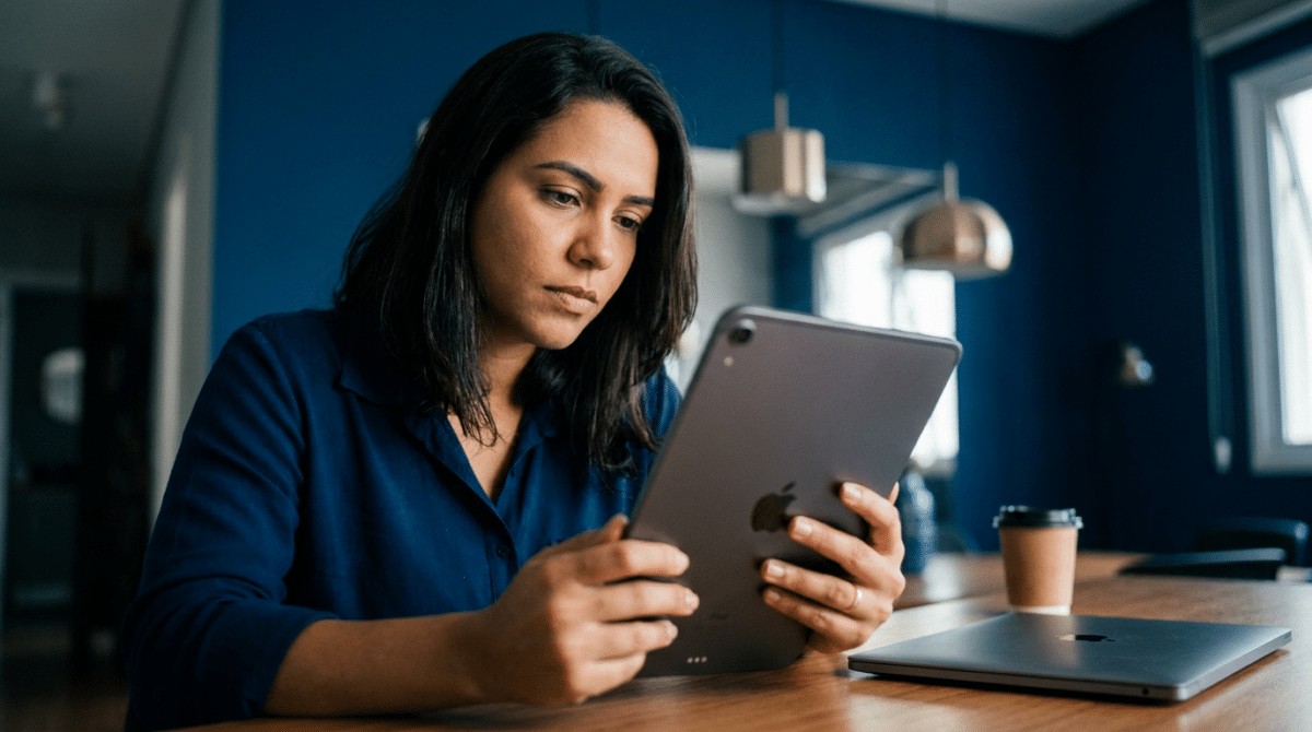 iPad Air M3 usado em tarefas de estudo e produtividade
