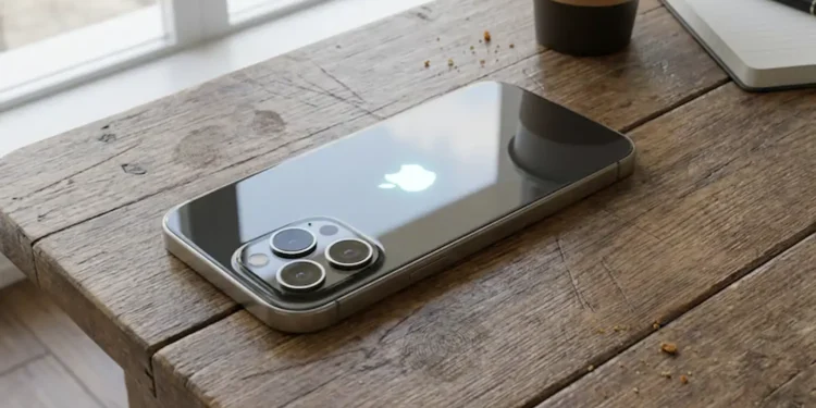 iPhone sobre mesa de madeira ilustrando modelos compatíveis com o iOS 27.